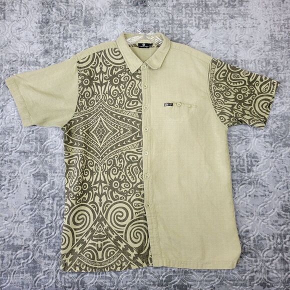Tribal Origin Hawaiian Shirt Mens 3XL (2XL) Beige Short Sleeve Aloha Cotton - Picture 1 of 10